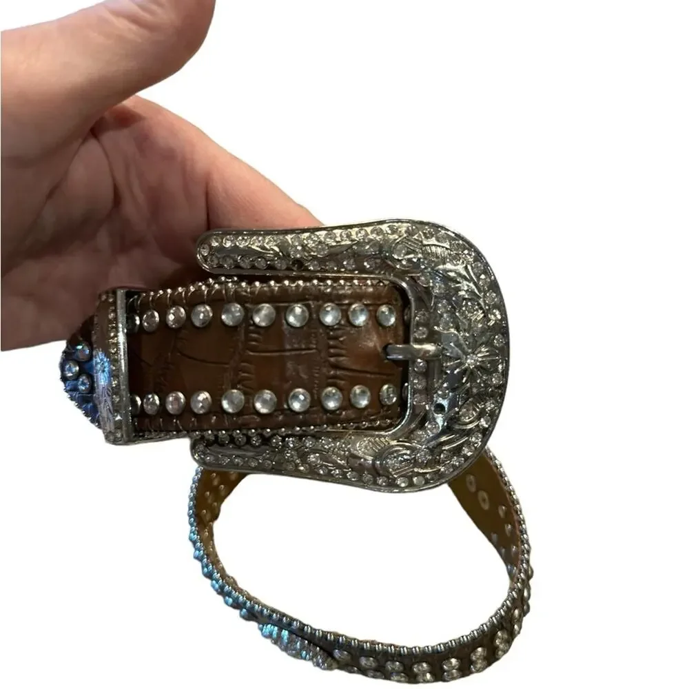 Bejeweled Western Belt with Silver Buckle and Trim Childs Size 24”